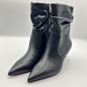 Jessica Simpson Vianne Black Slouchy Boots Faux Leather Kitten Heel Ankle 6 M